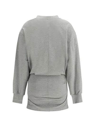 Attico Long-sleeve Ruched Mini Dress In Gray