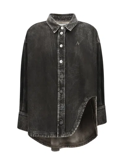 Attico Asymmetric Long-sleeve Denim Shirt In Black
