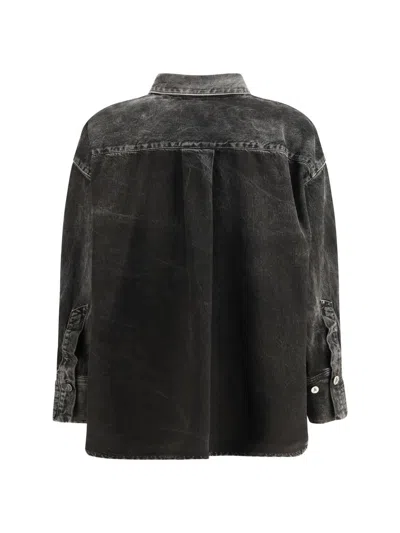 Attico Asymmetric Long-sleeve Denim Shirt In Black