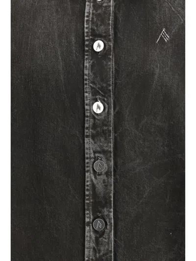 Attico Asymmetric Long-sleeve Denim Shirt In Black