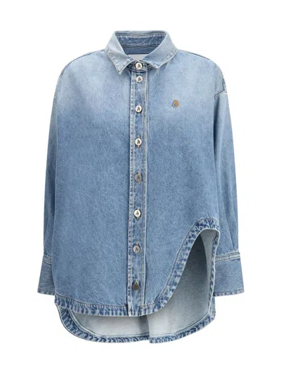 Attico Oversized Embroidered Denim Shirt In Blue