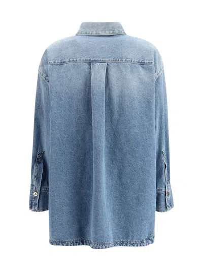 Attico Oversized Embroidered Denim Shirt In Blue