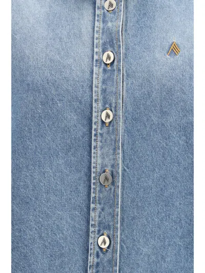 Attico Oversized Embroidered Denim Shirt In Blue