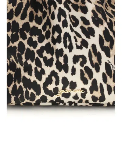 Ganni Bucket Pouch With Leopard Print In Animal Print
