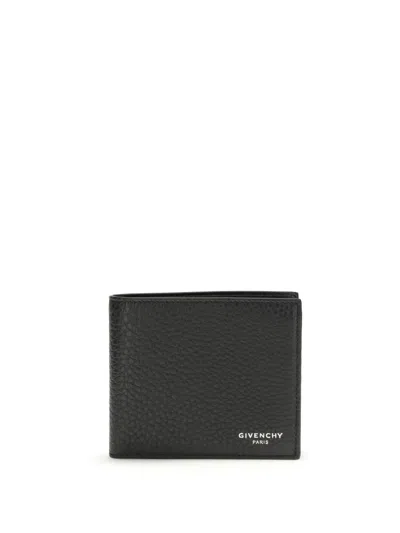 Givenchy Black Bi-fold Wallet With Logo Lettering On The Front In Grained Leather Man In Black