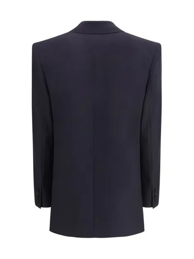 Saint Laurent Long Wool-gabardine Blazer In Blue