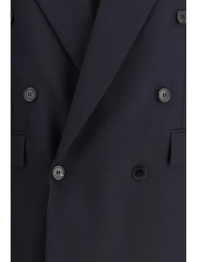 Saint Laurent Long Wool-gabardine Blazer In Blue