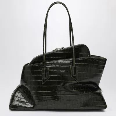 Attico La Passeggiata Croc Embossed Medium Tote Bag In Black