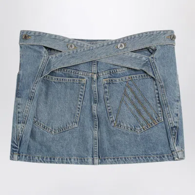 Attico Denim Mini Skirt With Pockets And Belt In Blue