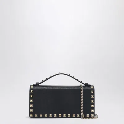 Valentino Garavani Rockstud Grainy Leather Wallet With Detachable Chain Accessories In Black