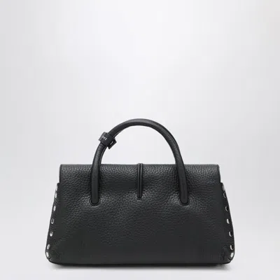 Zanellato Black Calf Leather Bos Taurus Shoulder Bag In Black