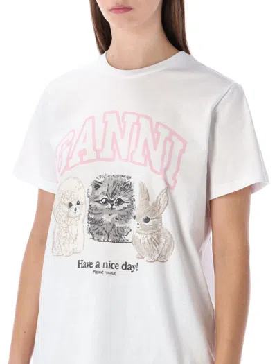 Ganni Animal Graphic Relaxed Fit T-shirt In White