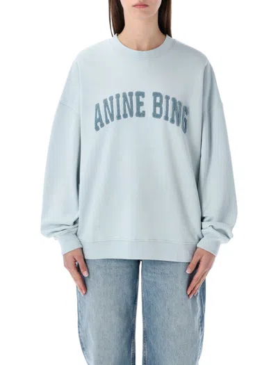 Anine Bing Logo Cotton Crew Neck Sweatshirt In Blue