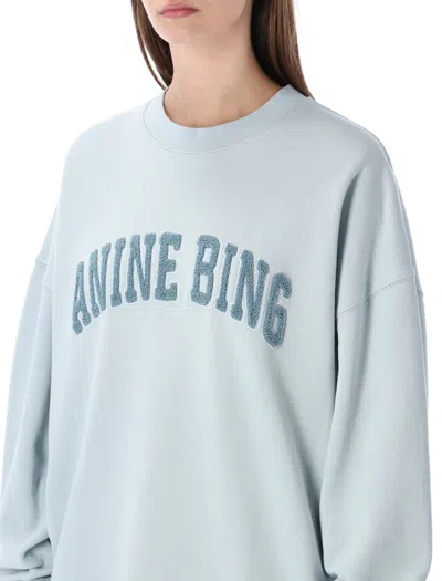 Anine Bing Logo Cotton Crew Neck Sweatshirt In Blue