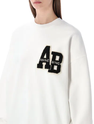 Anine Bing Miles Oversized Letterman Off-white Sweatshirt  In White