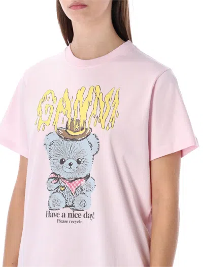 Ganni Graphic Teddy Bear Crew Neck T-shirt In Pink
