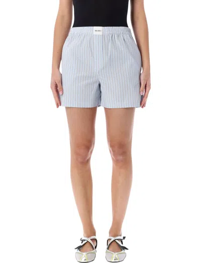 Attico Striped Poplin Shorts Elastic Waistband In Blue
