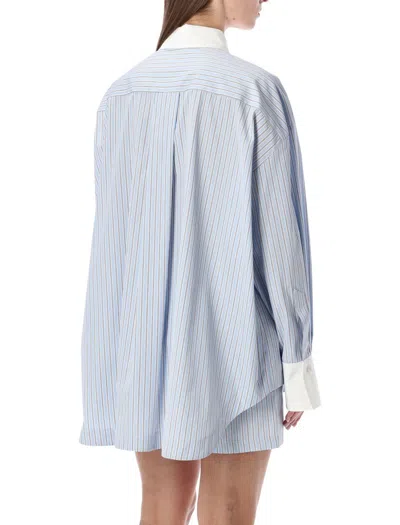 Attico Striped Embroidered Shirt In Blue