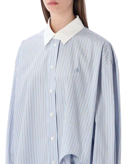 Attico Striped Embroidered Shirt In Blue