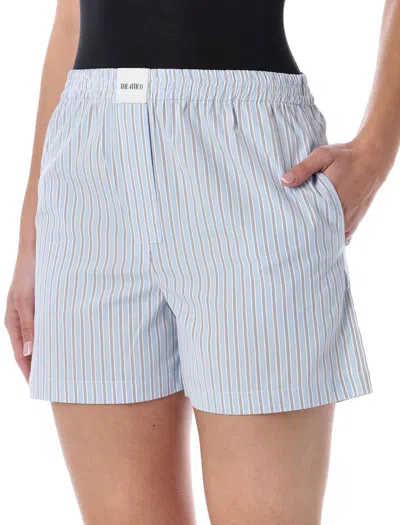Attico Striped Poplin Shorts Elastic Waistband In Blue