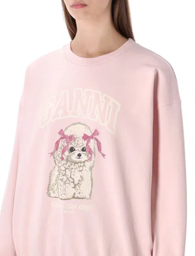 Ganni Multicolor Cotton Sweatshirt In Pink