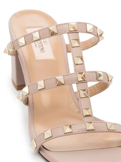 Valentino Rockstud Caged Metallic Leather Slide Sandals In White