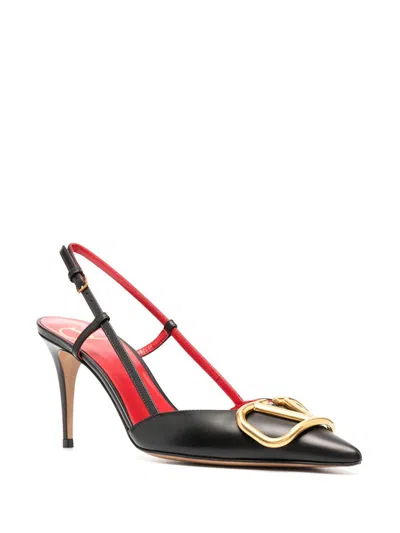 Valentino Garavani Vlogo Signature Leather Slingback Pumps In Black