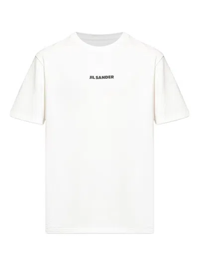 Jil Sander Men White Crewneck T-shirt With Logo Lettering On The Front In Cotton Man