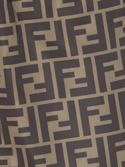 Fendi Tech Fabric With All-over Ff Pattern Swim Shorts In Brown