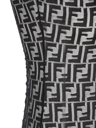 Fendi Women Black Crewneck Sleeveless Top With All-over Ff Motif And Rear Zip Closure In Tech Fabric In Black