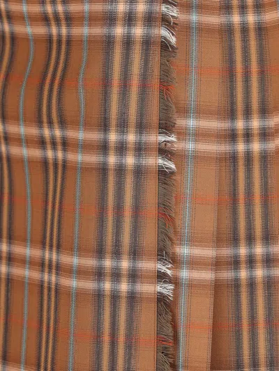 Burberry Pleated Skirt With Frayed Hem And Buckles In Brown