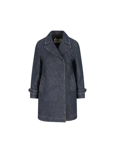 Fendi Padded Denim Caban Coat Double Breasted In Blue