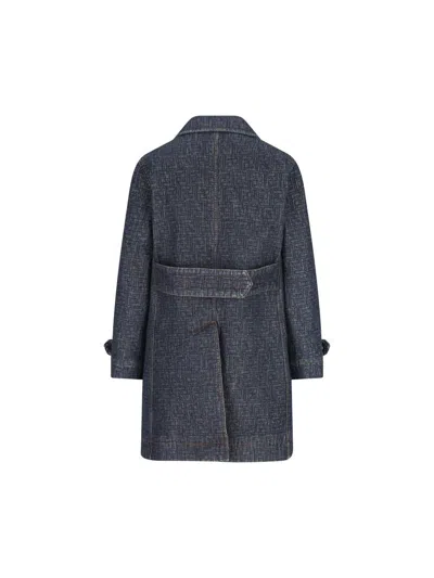 Fendi Padded Denim Caban Coat Double Breasted In Blue