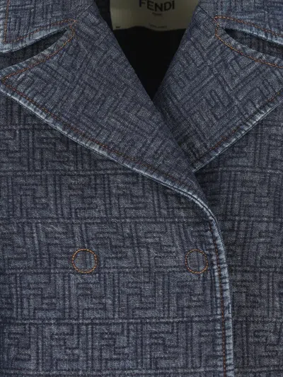 Fendi Padded Denim Caban Coat Double Breasted In Blue