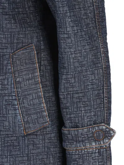 Fendi Padded Denim Caban Coat Double Breasted In Blue