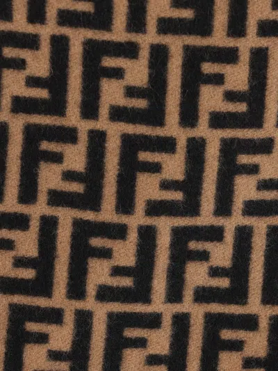Fendi Jacquard-pattern Fringed Poncho In Brown