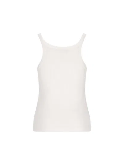 Fendi Women White Ribbed Tank Top With Contrasting Logo Embroidery In Stretch Cotton Woman In White