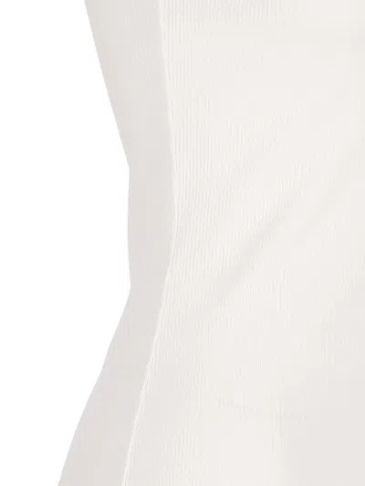 Fendi Women White Ribbed Tank Top With Contrasting Logo Embroidery In Stretch Cotton Woman In White