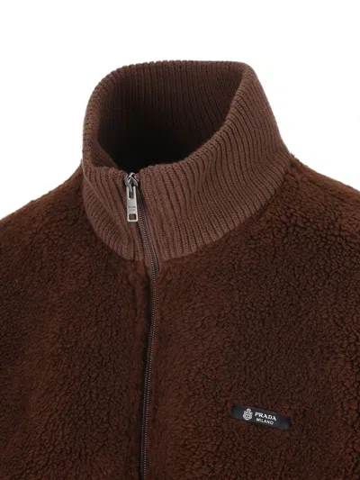 Prada Fleece Jacket In Brown
