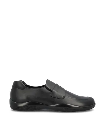 Prada Toblach Leather Penny Loafers In Black