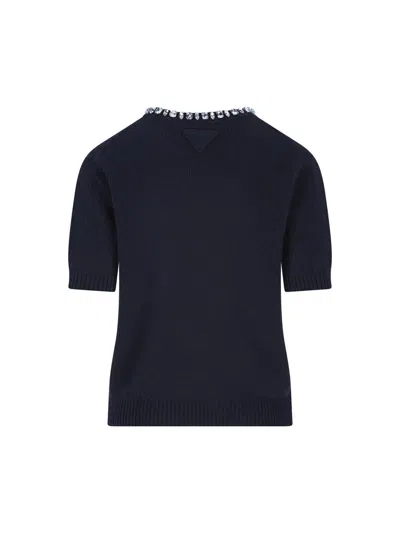 Prada Wool And Cashmere Crew-neck Sweater In Blue
