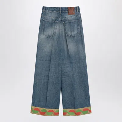 Valentino Wide Leg High Waist Jeans With Colorful Trim In Medium Blue