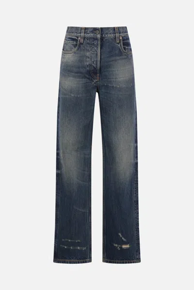 Prada Five Pocket Jeans In Washed Denim In Blue