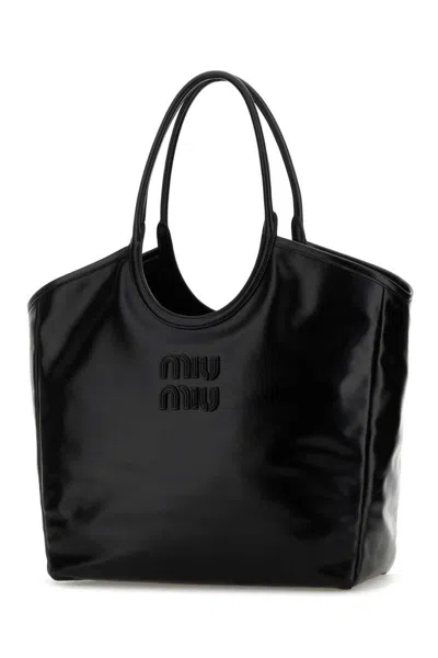 Miu Miu Black Leather Shopping Bag In Black