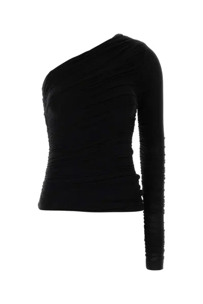 Agolde Asymmetrical Long Sleeve Top Ruching In Black