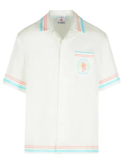 Casablanca Joyful Dance Silk Short Sleeve Shirt In White