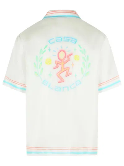 Casablanca Joyful Dance Silk Short Sleeve Shirt In White