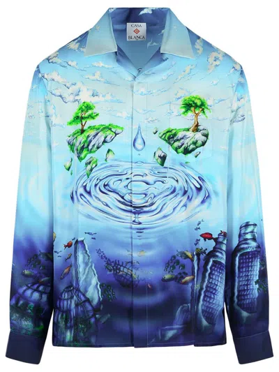 Casablanca Atlantis Graphic Print Silk Shirt In Blue