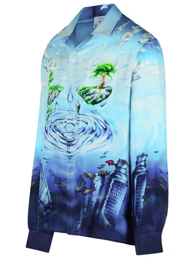 Casablanca Atlantis Graphic Print Silk Shirt In Blue