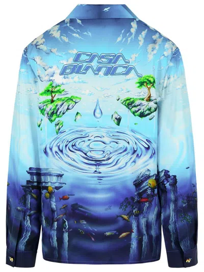 Casablanca Atlantis Graphic Print Silk Shirt In Blue
